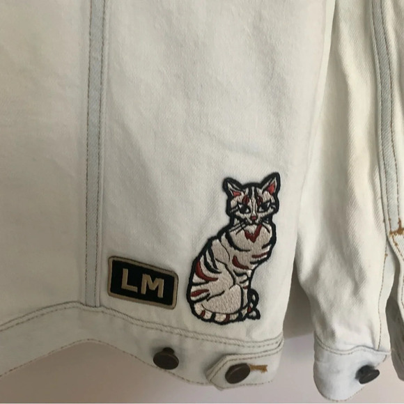 Little Moon Aritzia Dianthus White Denim Patch Decal Jacket L - Picture 14 of 16